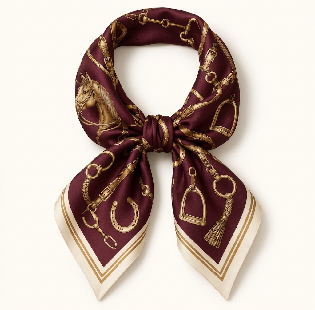 Cupro Halstuch „Reitsport & Bordeaux“ – Seidentuch Alternative für Damen