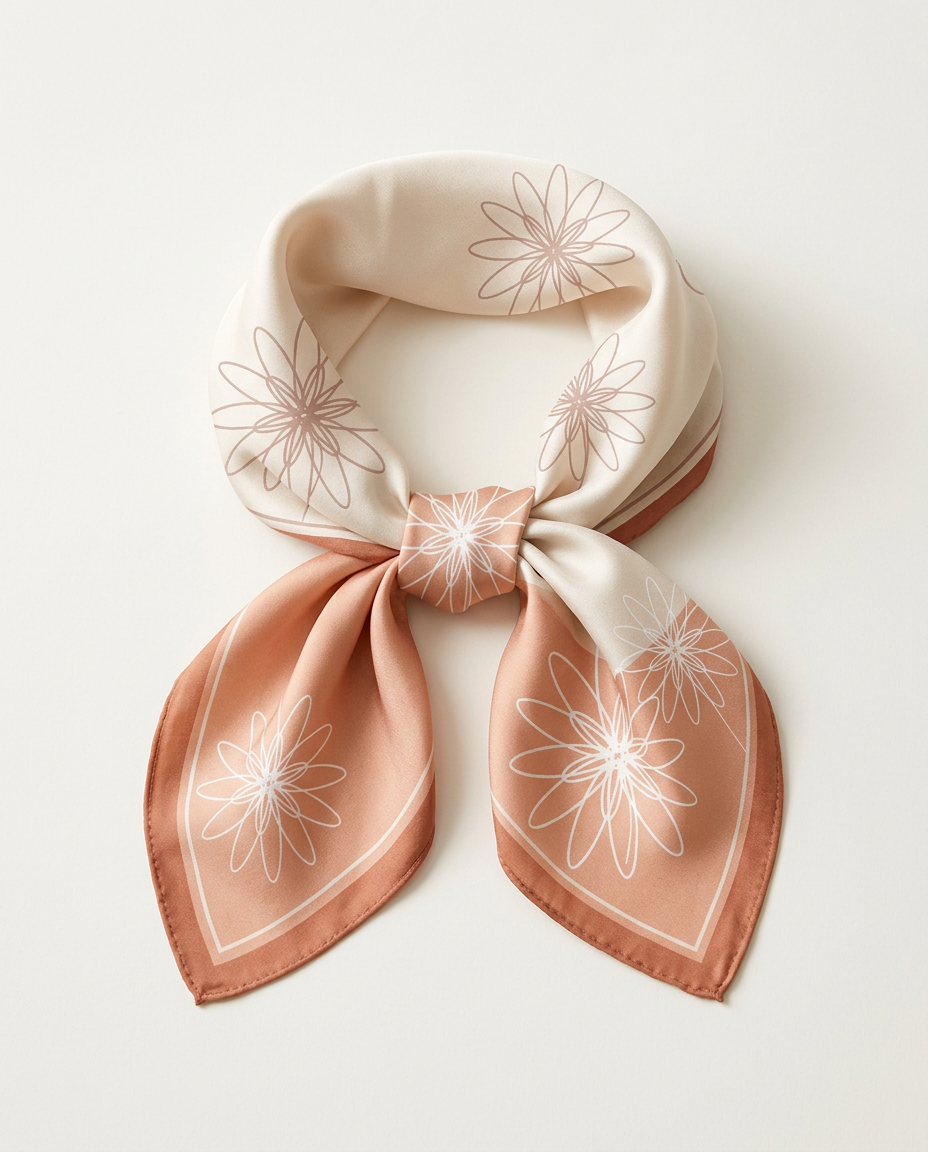 Cupro Halstuch „Chrysantheme Pfirsich“ – Seidentuch Alternative für Damen
