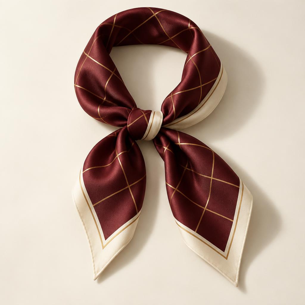Cupro Halstuch „Bordeaux & Karo“ – Seidentuch Alternative für Damen
